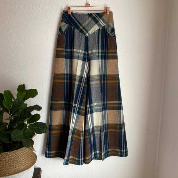 Vintage Pants - Vintage Plaid High Waist Wide Leg Palazzo Pants